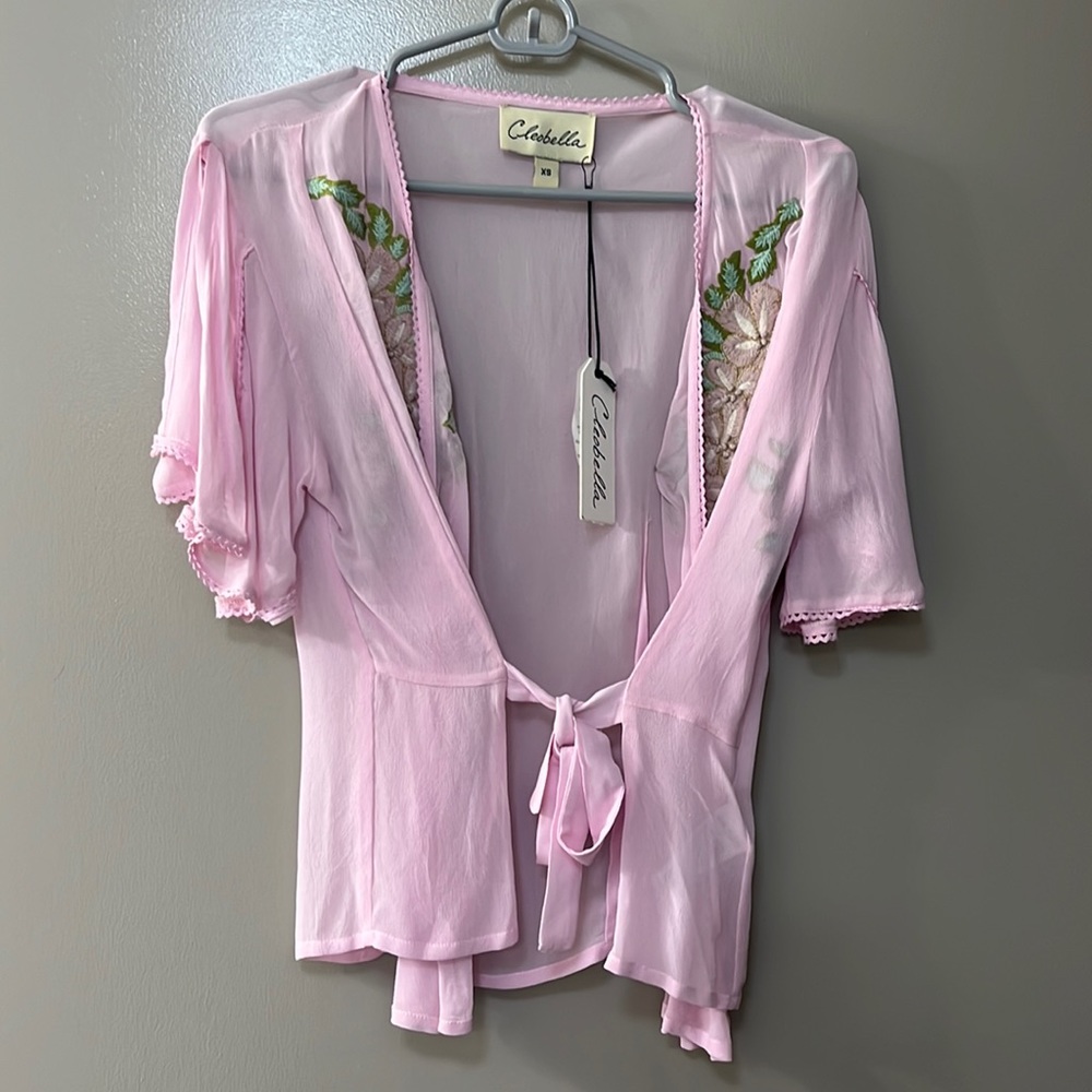 Cleobella - pink silk top with beautiful flower embroidery